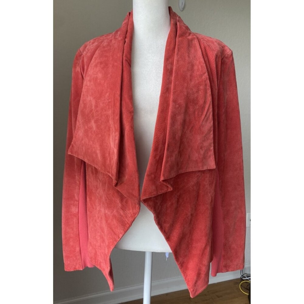 American Glamour Badgley Mischka Jacket Large Red Suede 100% Leather Moto